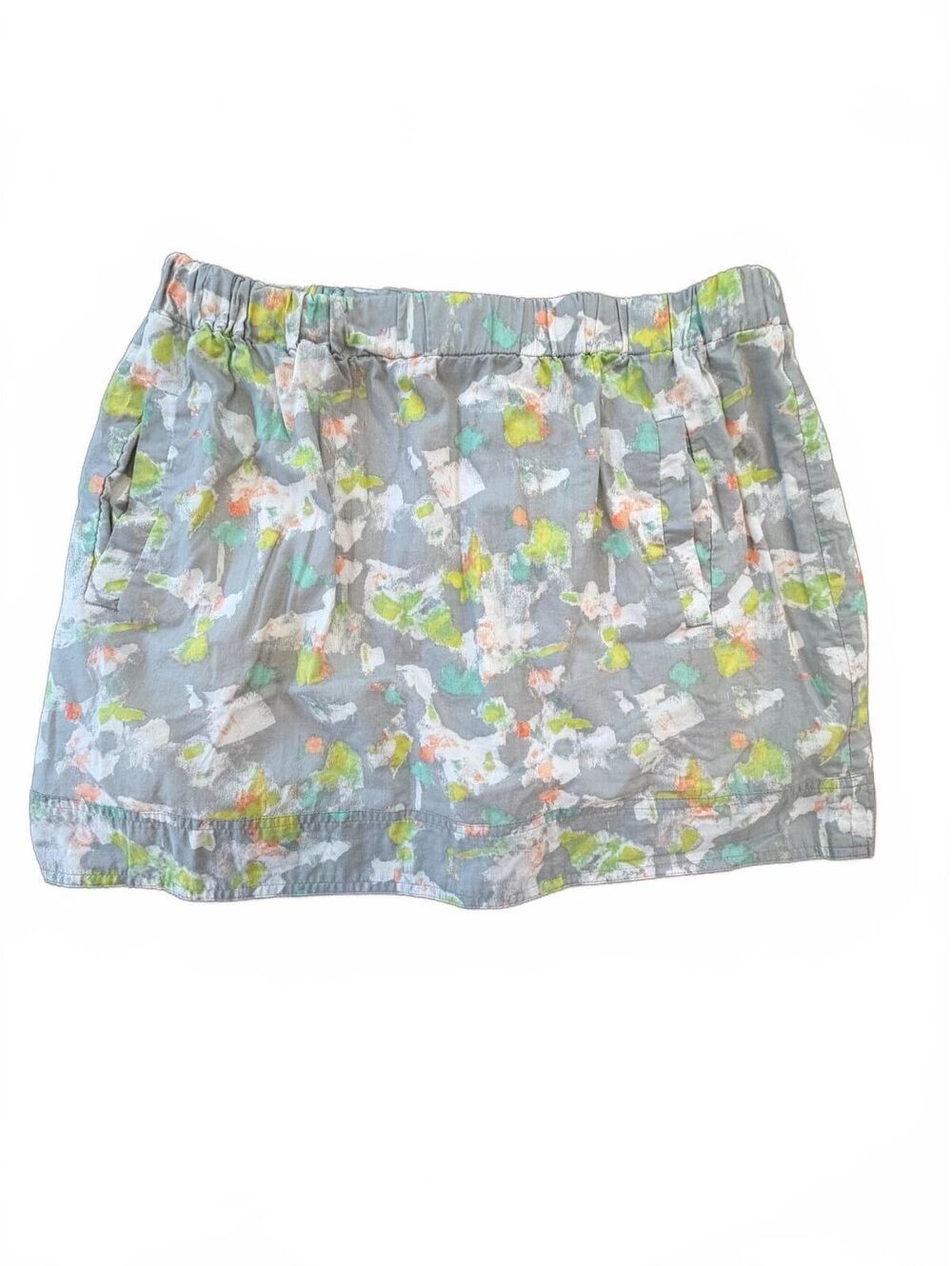 J.Crew Mini Skirt Green Multicolor Abstract Print Cotton Pockets Size Large EUC